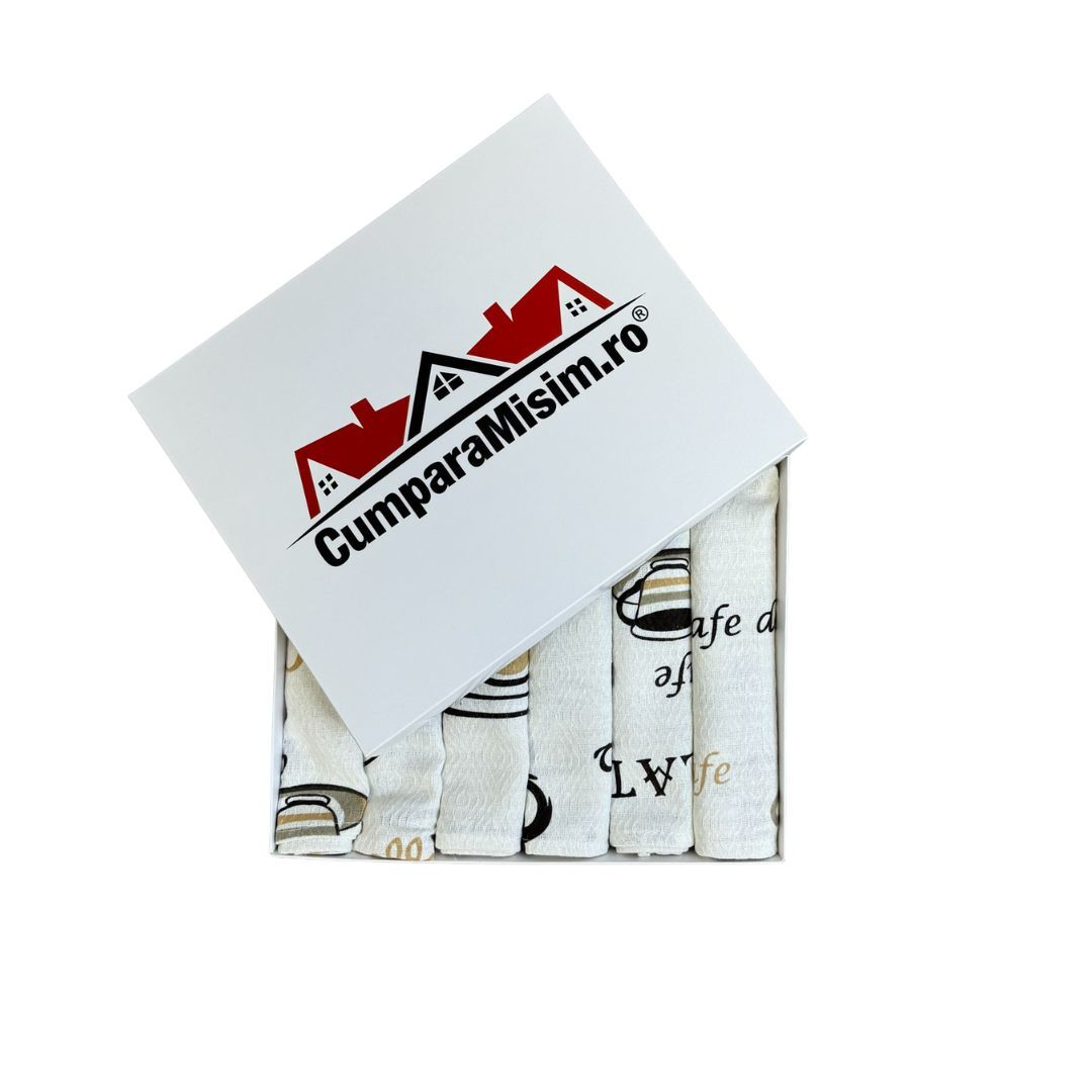 Poze Set de 6 Prosoape Waffle, 30x50cm, pentru Bucatarie, Bumbac 100% Gofre, Atelier CumparaMisim, Crem, Alb, Cafea cumparamisim.ro