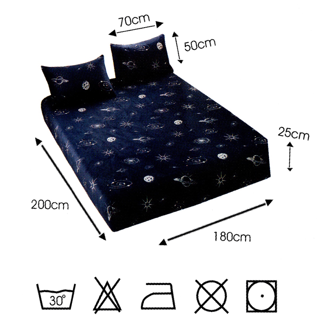 Poze Cearsaf cu Elastic Cocolino 180x200cm si 2 fete de perna 50x70cm, Bleumarin, Planete cumparamisim.ro