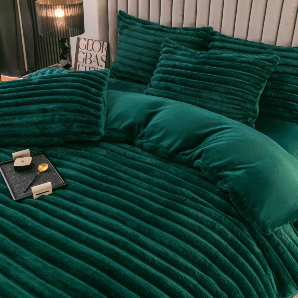 Lenjerie Deluxe, Jojo Home, 4 Piese, Blanita Shorthair si CoCoLiNo, cu Elastic Perimetral, Verde Smarald – imagine 3