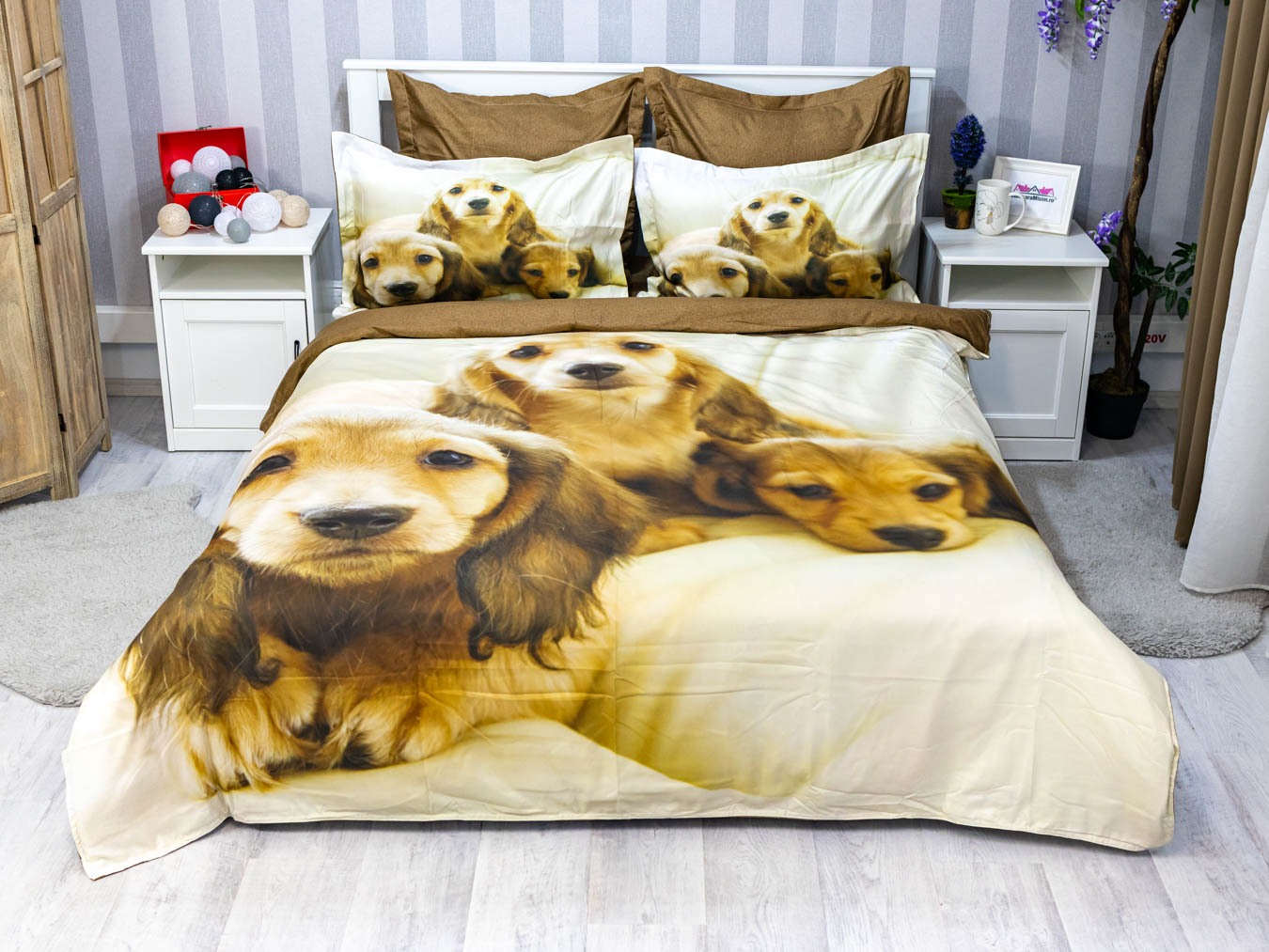 Poze Lenjerie pat dublu,  FINET, 6 piese, IDENTICA CU POZA, Crem, catei cumparamisim.ro