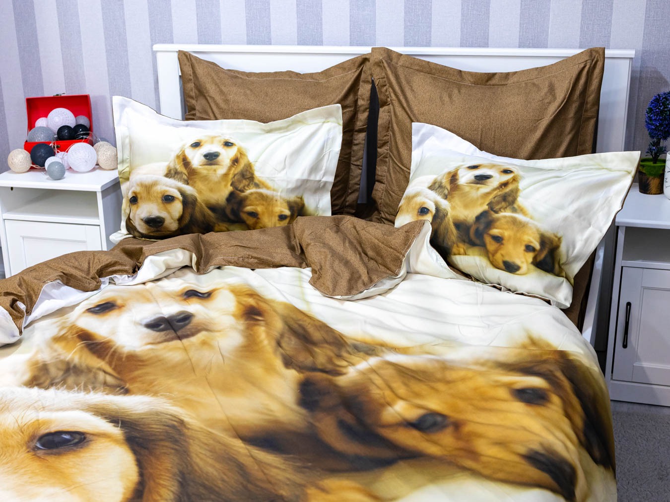 Poze Lenjerie pat dublu,  FINET, 6 piese, IDENTICA CU POZA, Crem, catei cumparamisim.ro