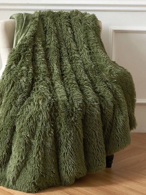 Patura Super Pufoasa CoCoLiNo, FLUFFY, cu blanita, 200x230cm, Olive - imagine 2
