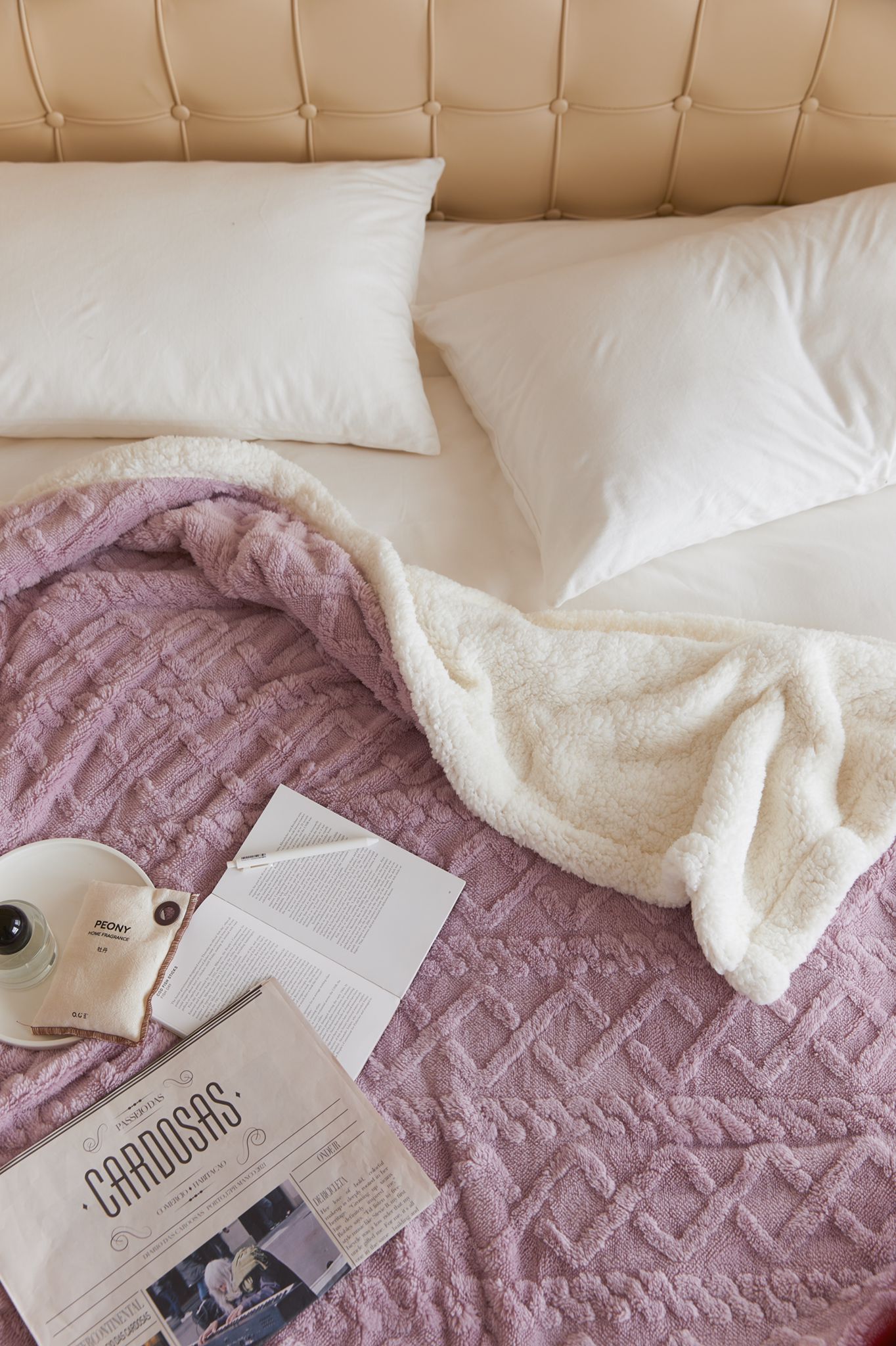 Poze Patura CoCoLiNo tip Tricotaj cu blanita, 200x230cm, Jojo Home, Lila cumparamisim.ro