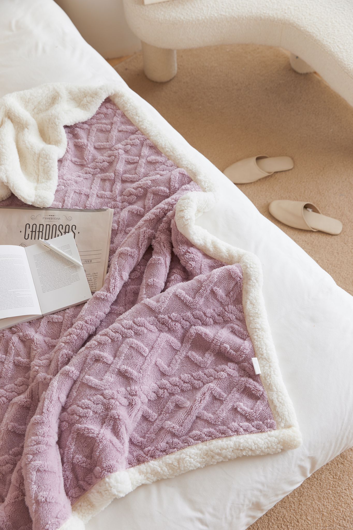 Poze Patura CoCoLiNo tip Tricotaj cu blanita, 200x230cm, Jojo Home, Lila cumparamisim.ro