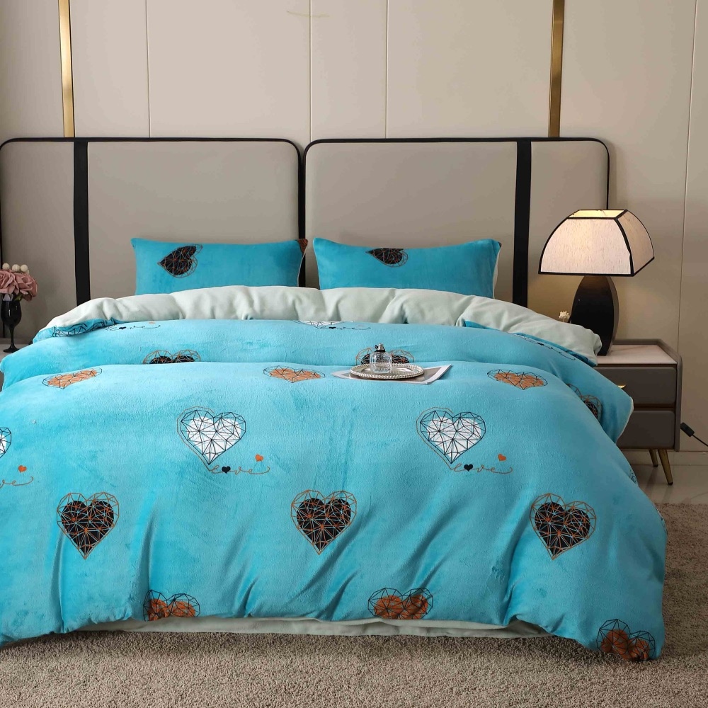 Poze Lenjerie pat dublu, Super Pufoasa COCOLINO, 4 piese, Bleu, inimioare cumparamisim.ro