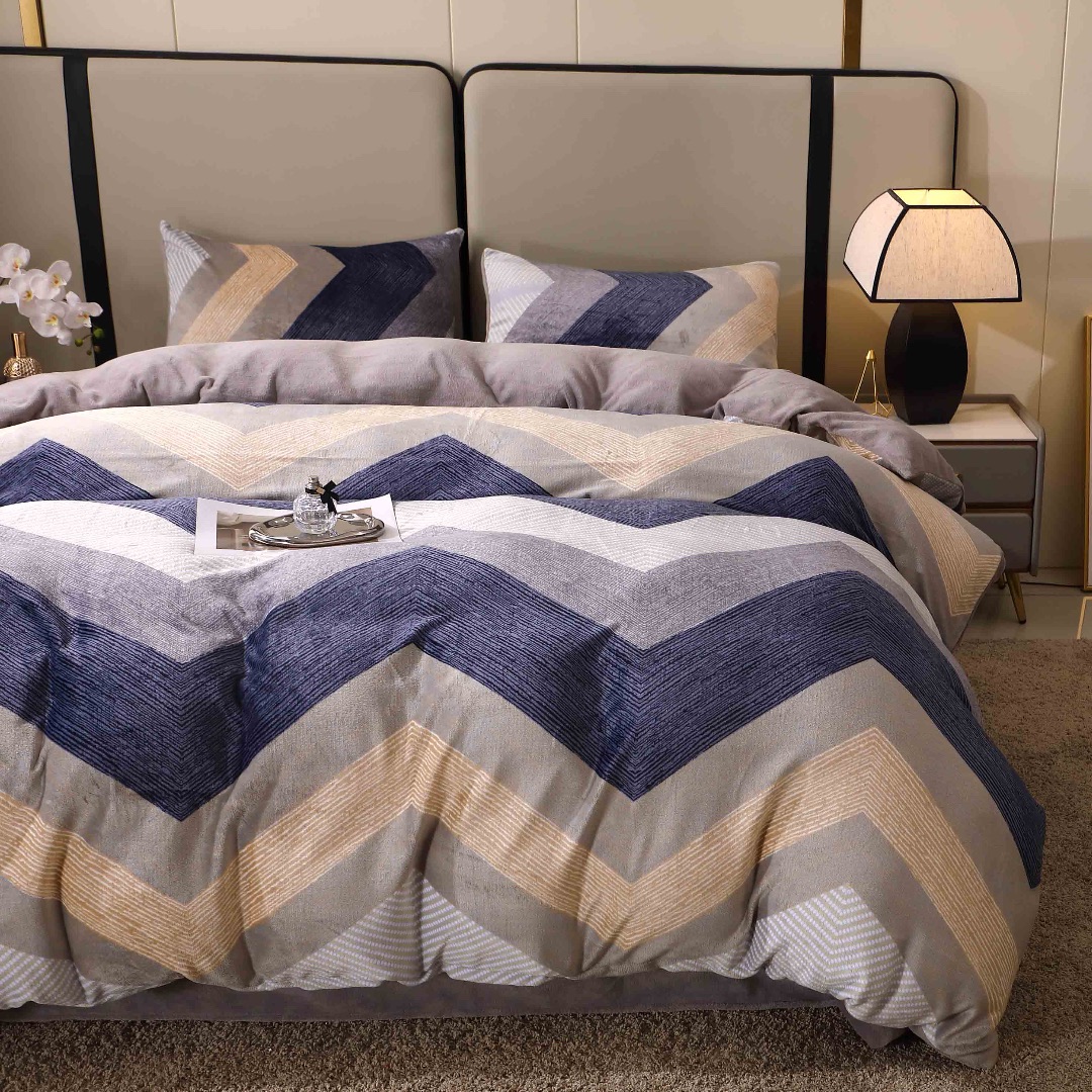 Lenjerie pat dublu, Super Pufoasa COCOLINO, 4 piese, Bleumarin, Gri, Zig-Zag - imagine 2
