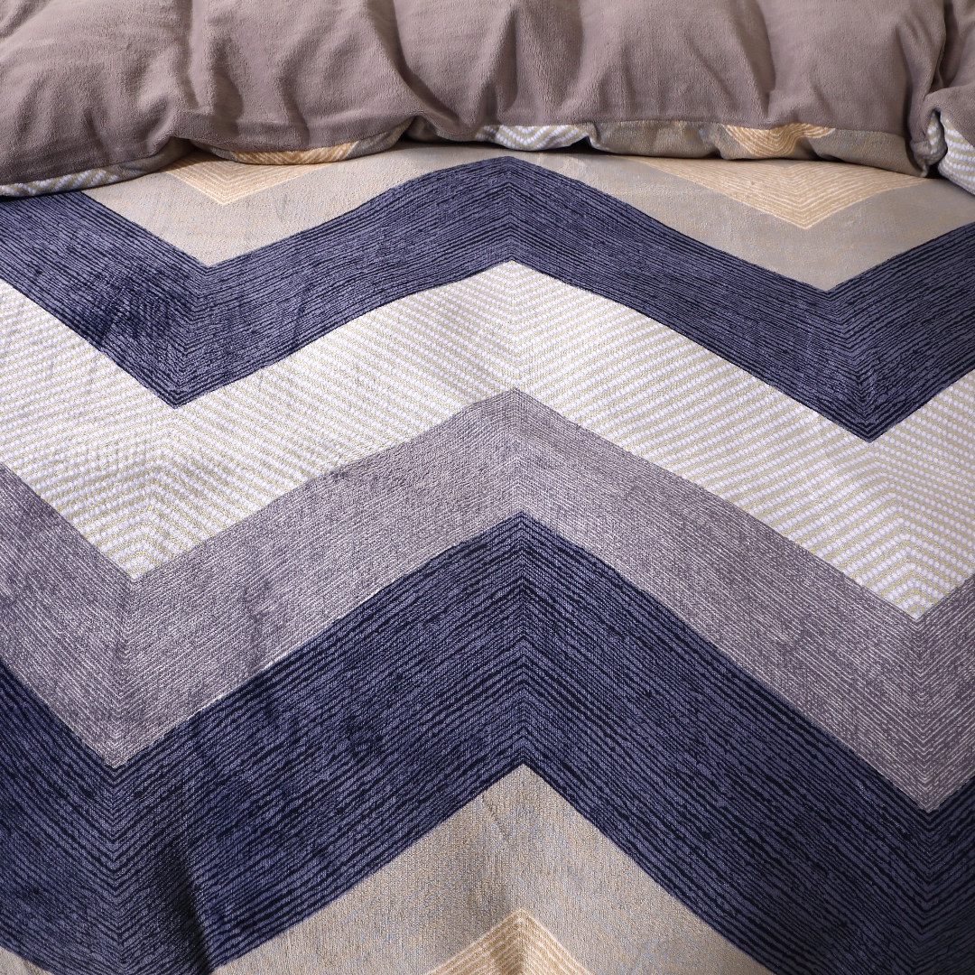 Lenjerie pat dublu, Super Pufoasa COCOLINO, 4 piese, Bleumarin, Gri, Zig-Zag - imagine 7
