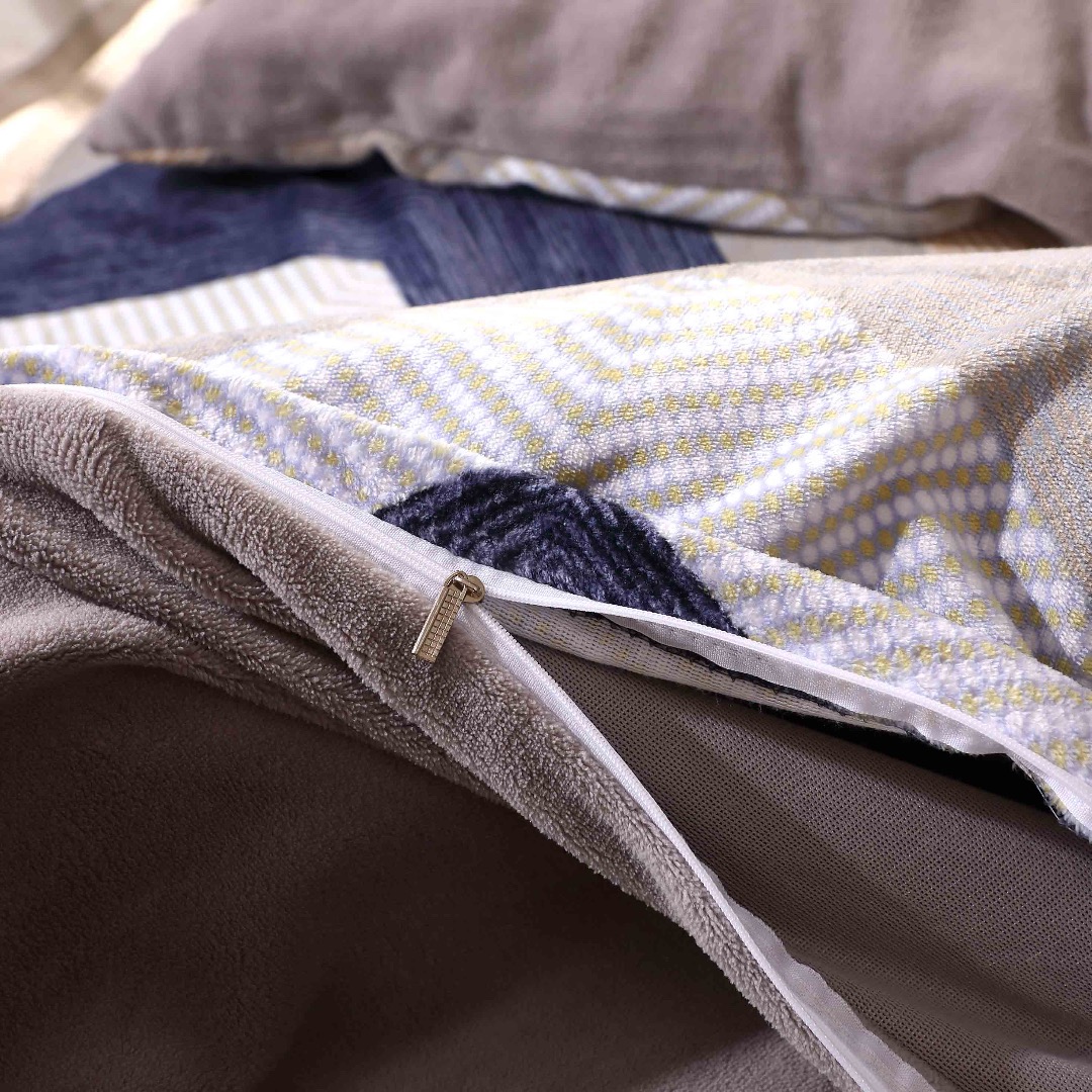 Lenjerie pat dublu, Super Pufoasa COCOLINO, 4 piese, Bleumarin, Gri, Zig-Zag - imagine 9