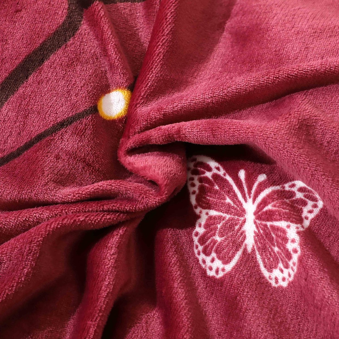 Poze Lenjerie pat dublu, Super Pufoasa COCOLINO, 4 piese, Grena, Fluturi cumparamisim.ro