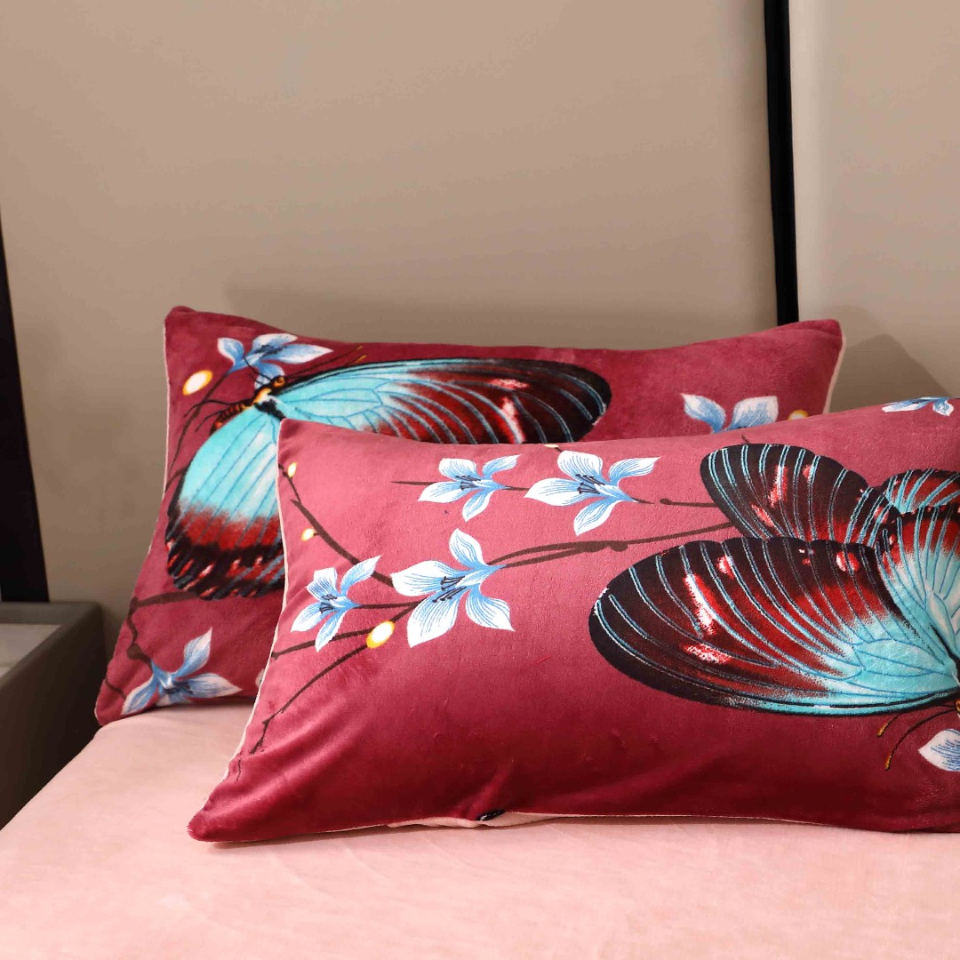 Poze Lenjerie pat dublu, Super Pufoasa COCOLINO, 4 piese, Grena, Fluturi cumparamisim.ro