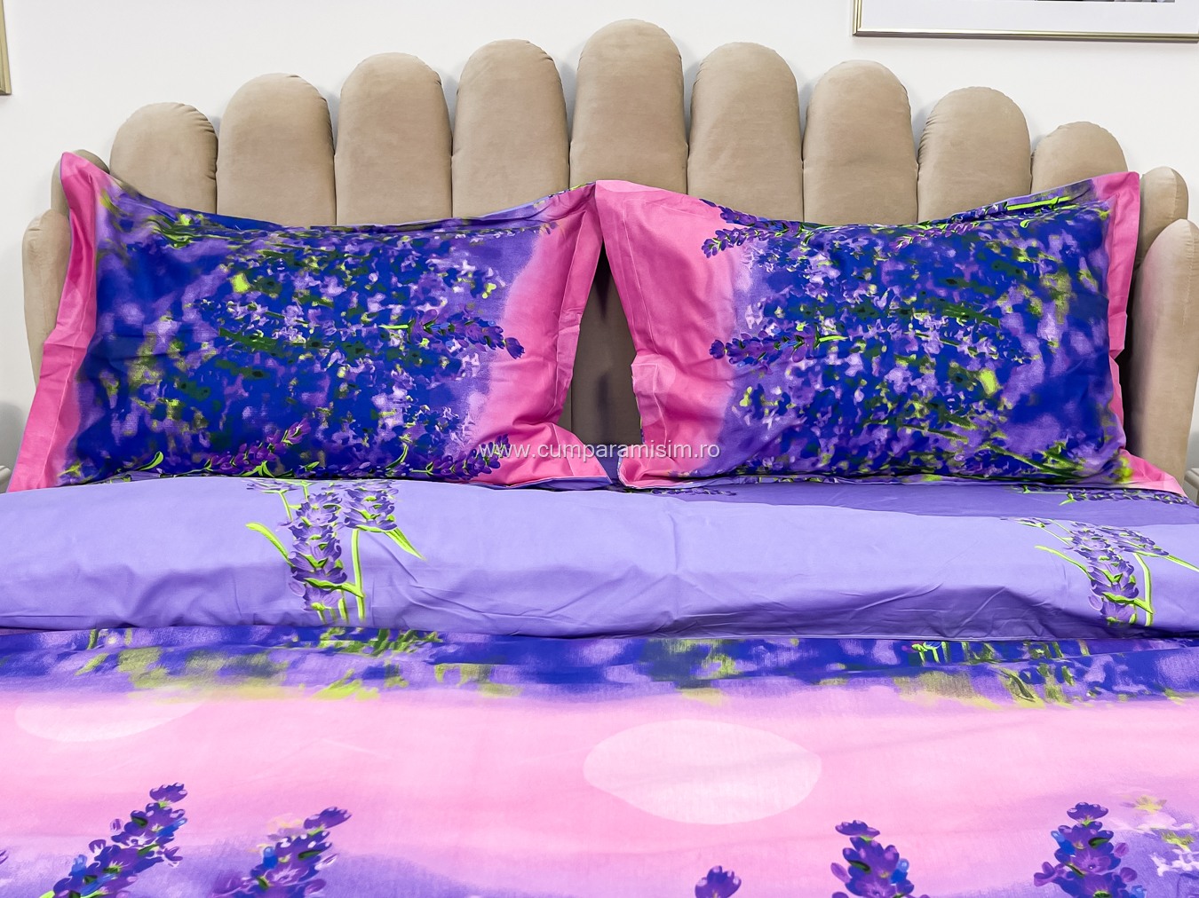 Poze Lenjerie pat dublu,  IMPRIMEU 3D DIGITAL, IDENTIC CU POZA, Mov, lavanda cumparamisim.ro