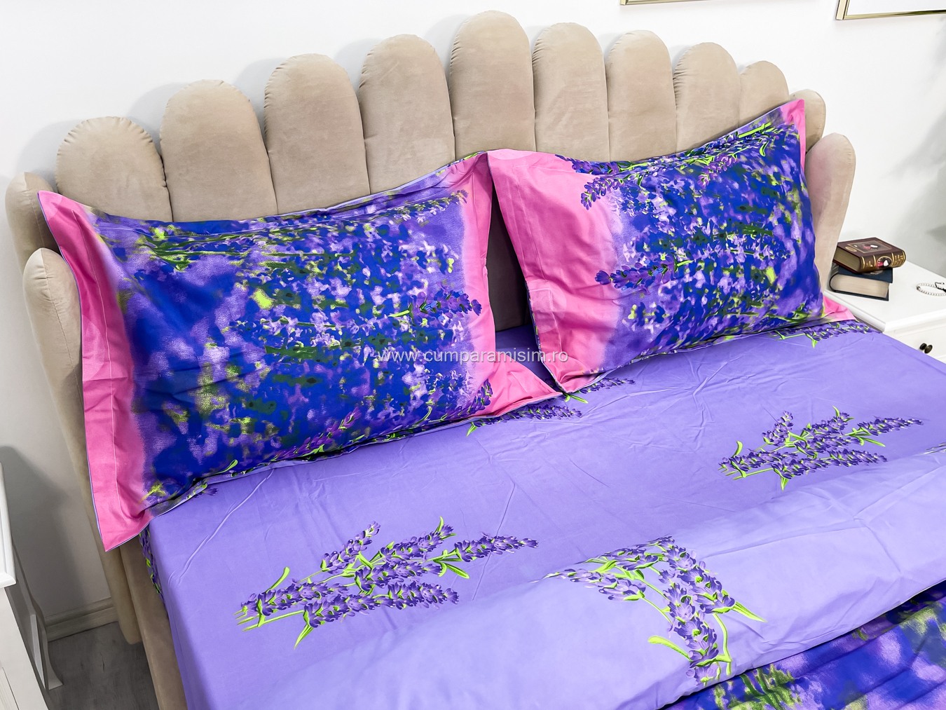 Poze Lenjerie pat dublu,  IMPRIMEU 3D DIGITAL, IDENTIC CU POZA, Mov, lavanda cumparamisim.ro