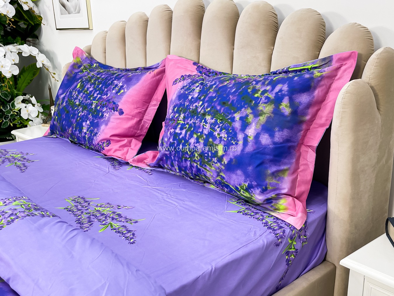 Poze Lenjerie pat dublu,  IMPRIMEU 3D DIGITAL, IDENTIC CU POZA, Mov, lavanda cumparamisim.ro
