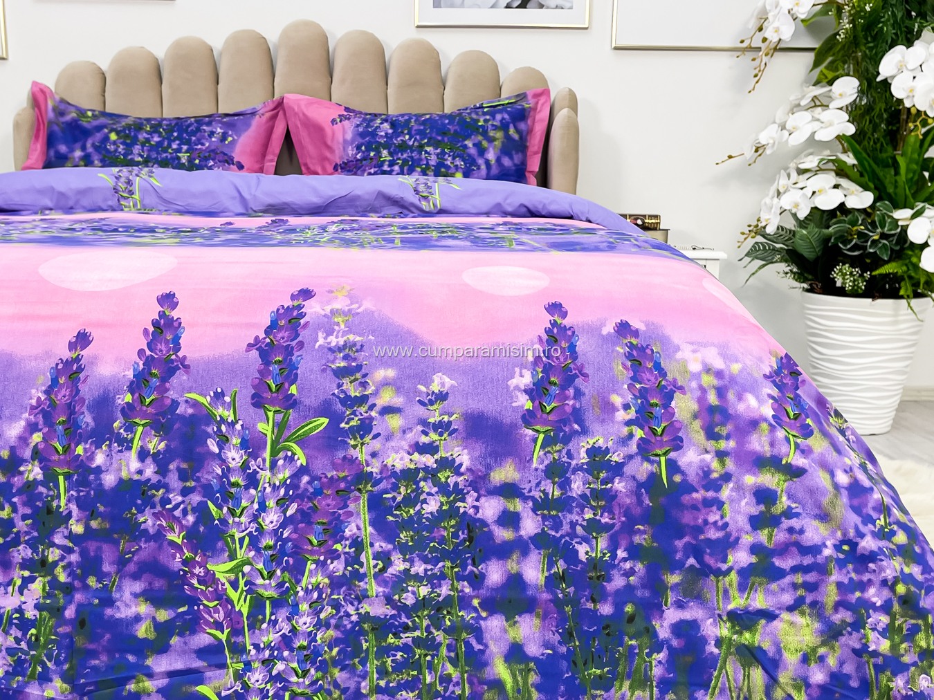 Poze Lenjerie pat dublu,  IMPRIMEU 3D DIGITAL, IDENTIC CU POZA, Mov, lavanda cumparamisim.ro