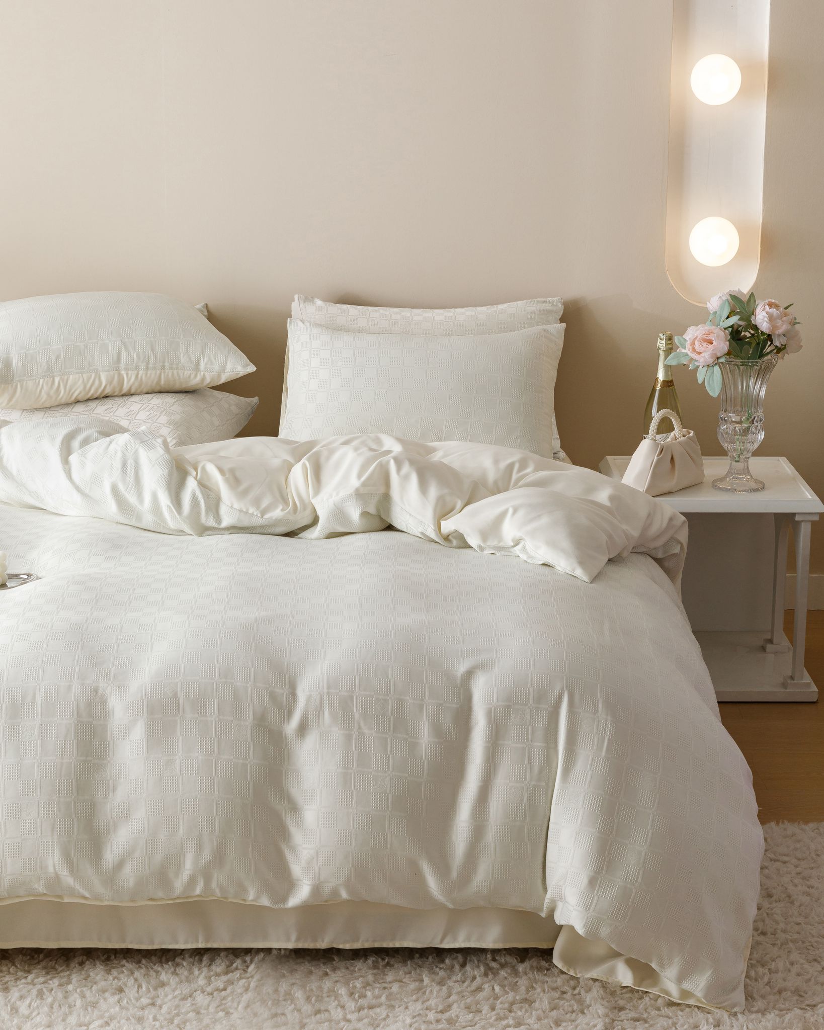 Poze Lenjerie pat dublu, JACQUARD FINETAT, 6 piese, Jojo Home, Crem cumparamisim.ro