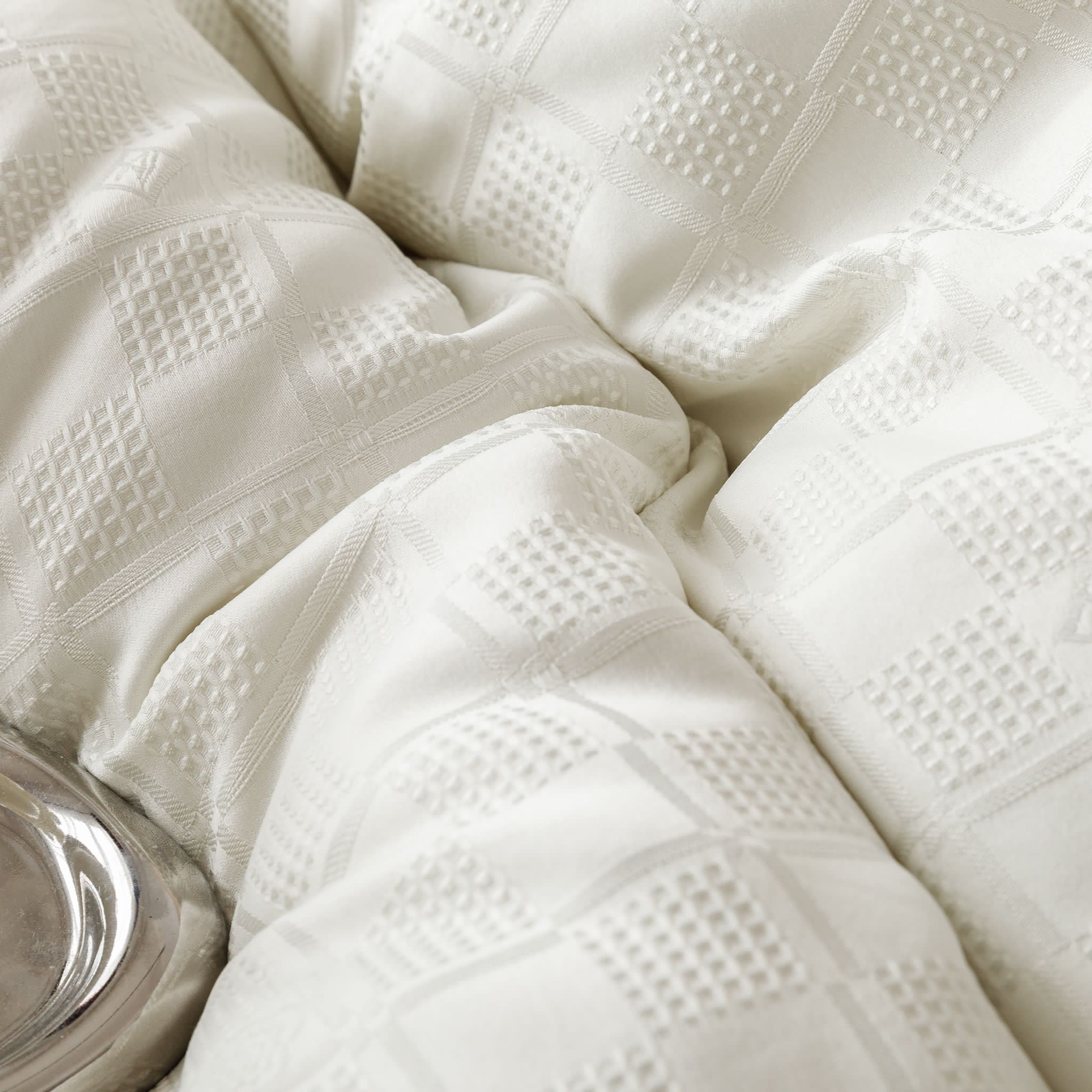 Poze Lenjerie pat dublu, JACQUARD FINETAT, 6 piese, Jojo Home, Crem cumparamisim.ro