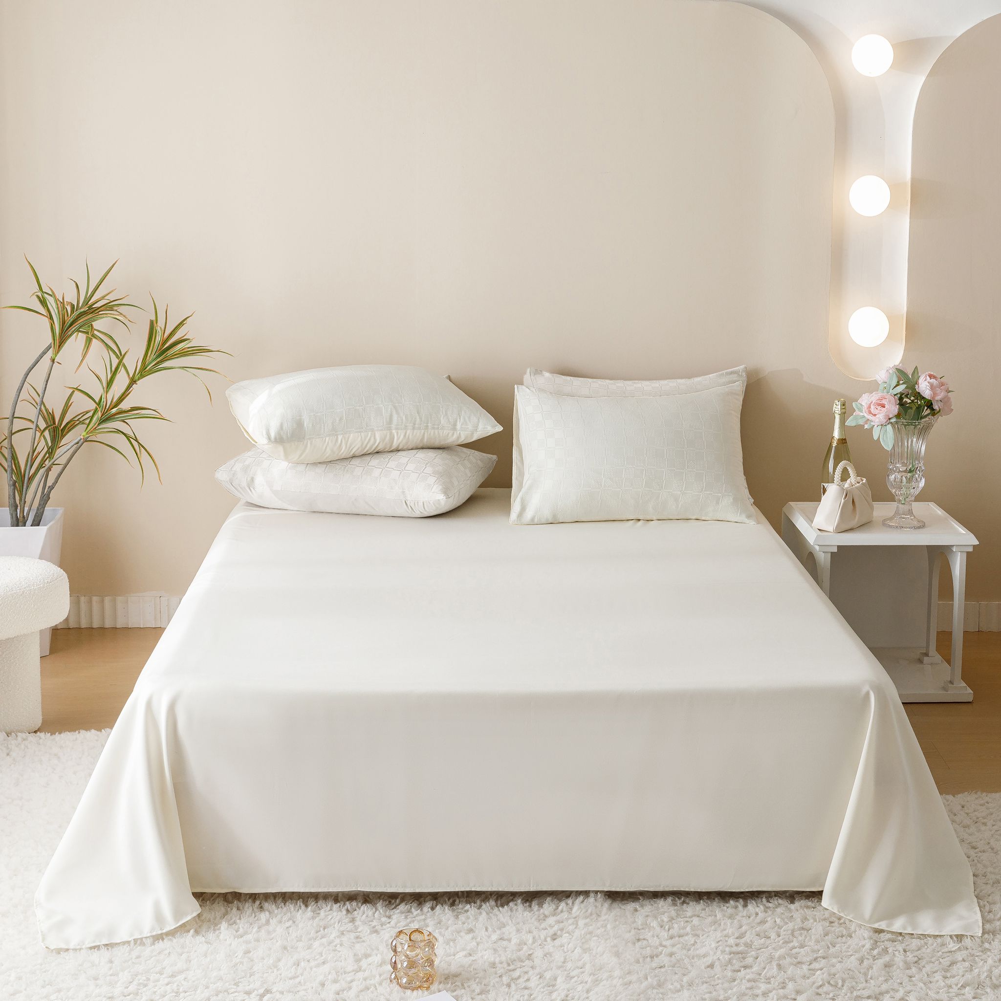 Poze Lenjerie pat dublu, JACQUARD FINETAT, 6 piese, Jojo Home, Crem cumparamisim.ro