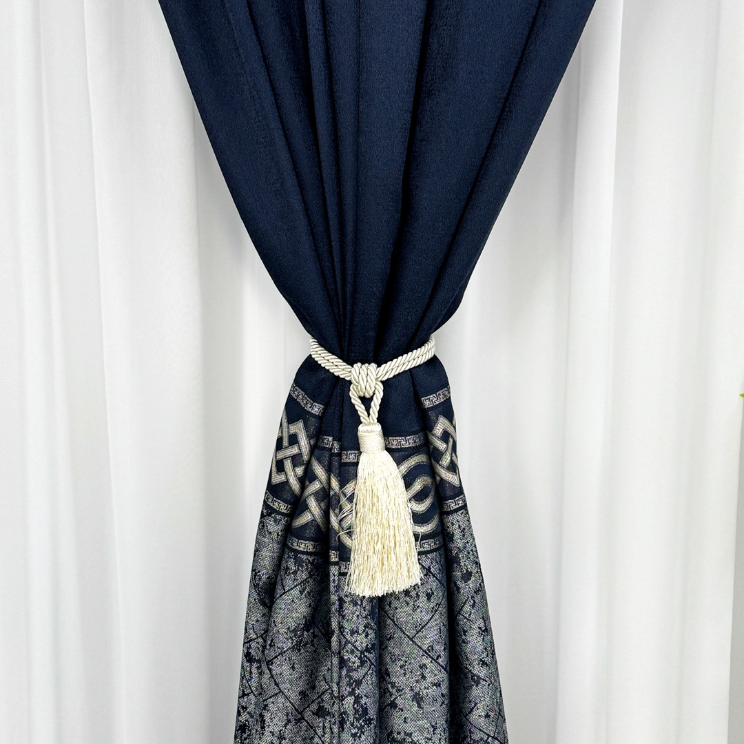 Poze Set 2 Draperii Royal, Satinata, Texturata, Bleumarin cu Gri, 140cm latime x 260cm inaltime, cu tiv lat pt bara cumparamisim.ro