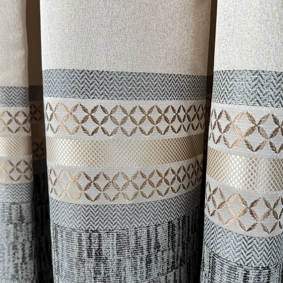 Poze Set 2 Draperii Simplicity, Satinata, Texturata, Crem cu Gri, 140cm latime x 260cm inaltime, cu tiv lat pt bara cumparamisim.ro