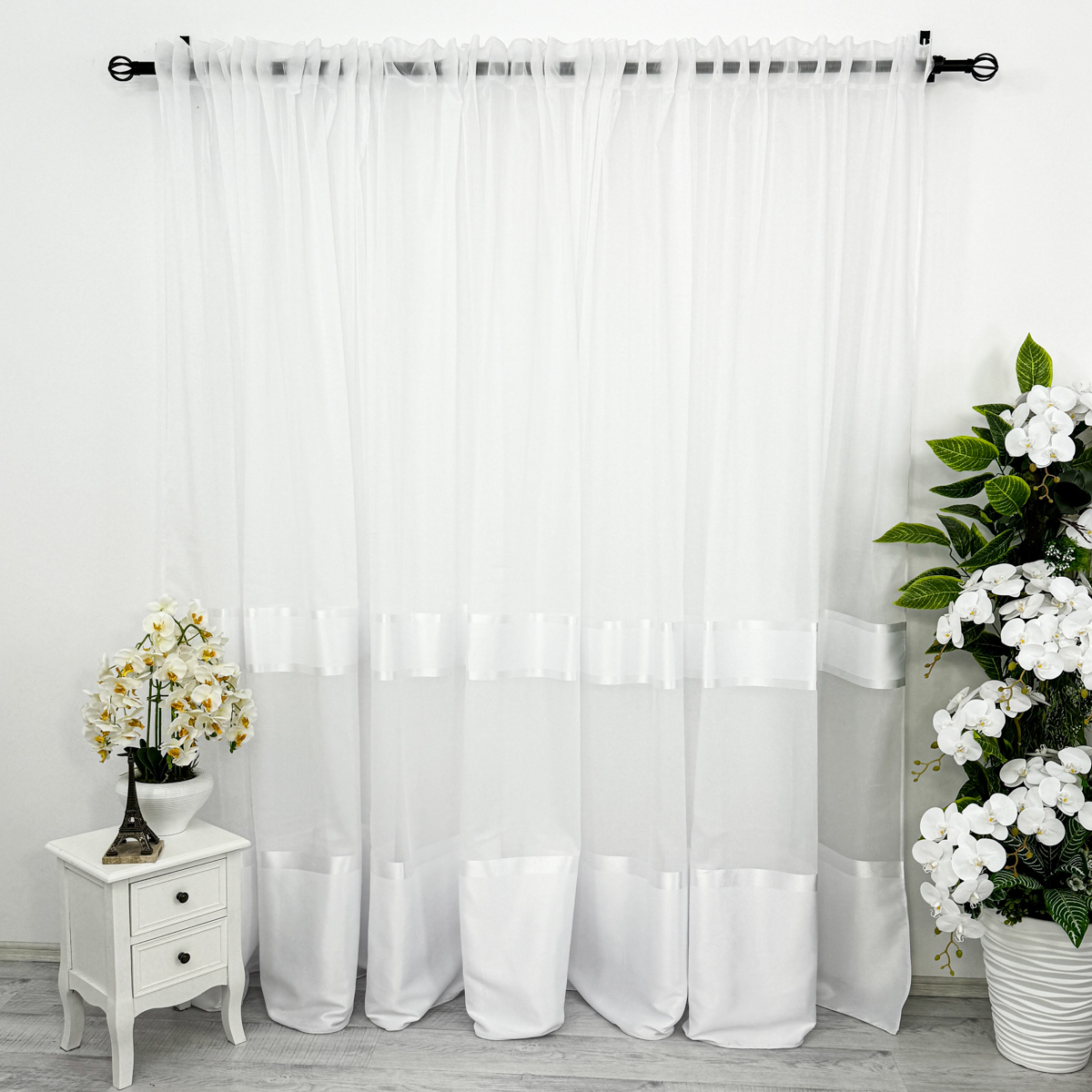 Poze Perdea Diamond din Matase cu Banda Satinata, Alb, 140cm latime x 260cm inaltime, cu rejansa pt bara cumparamisim.ro