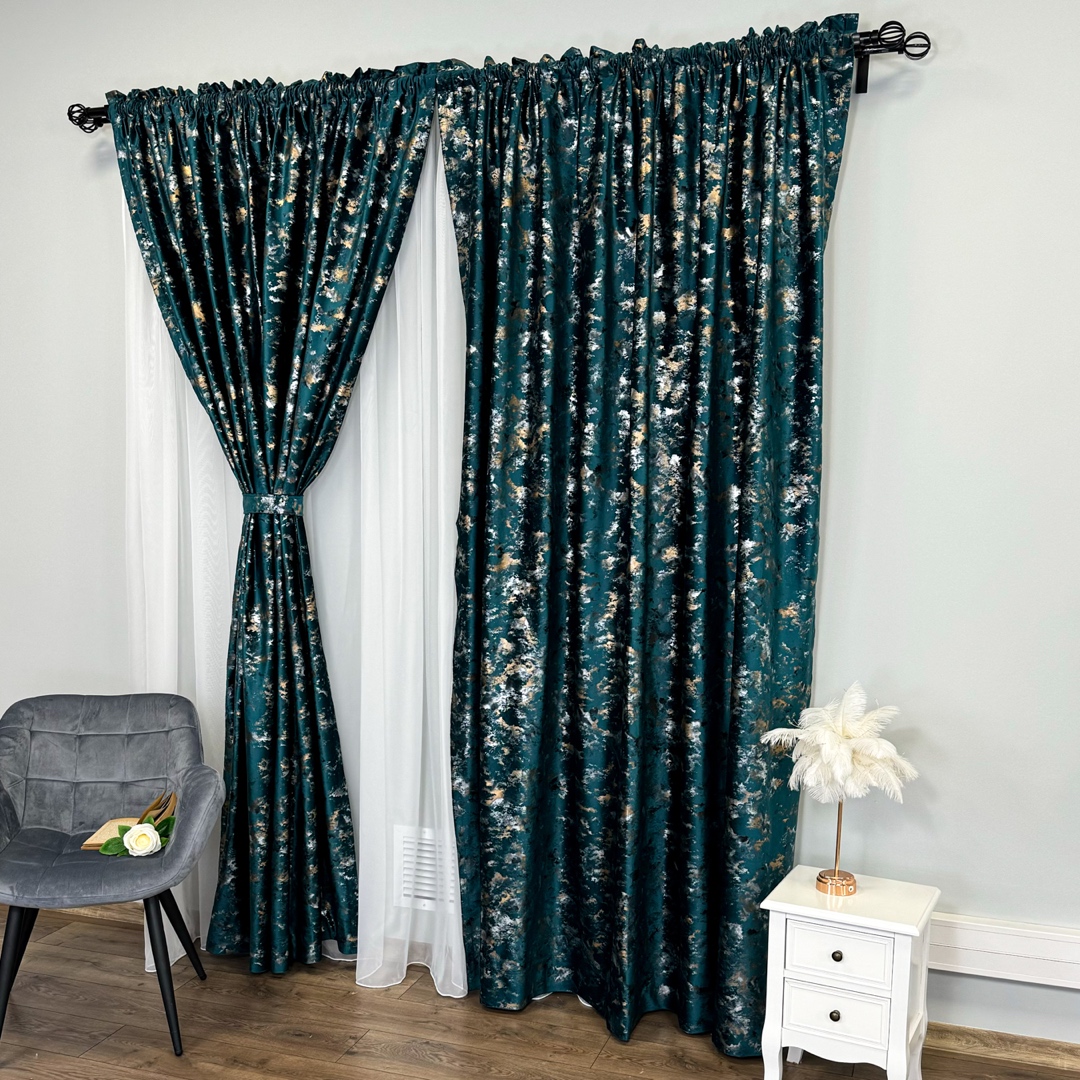 Draperie Catifea Nikko cu insertii aurii, 140cm latime x 260cm inaltime, cu TIV LAT, Turquoise - V36 - view 2