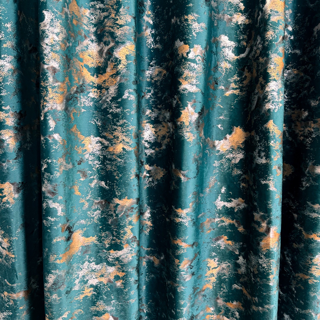 Draperie Catifea Nikko cu insertii aurii, 140cm latime x 260cm inaltime, cu TIV LAT, Turquoise - V36 - view 4
