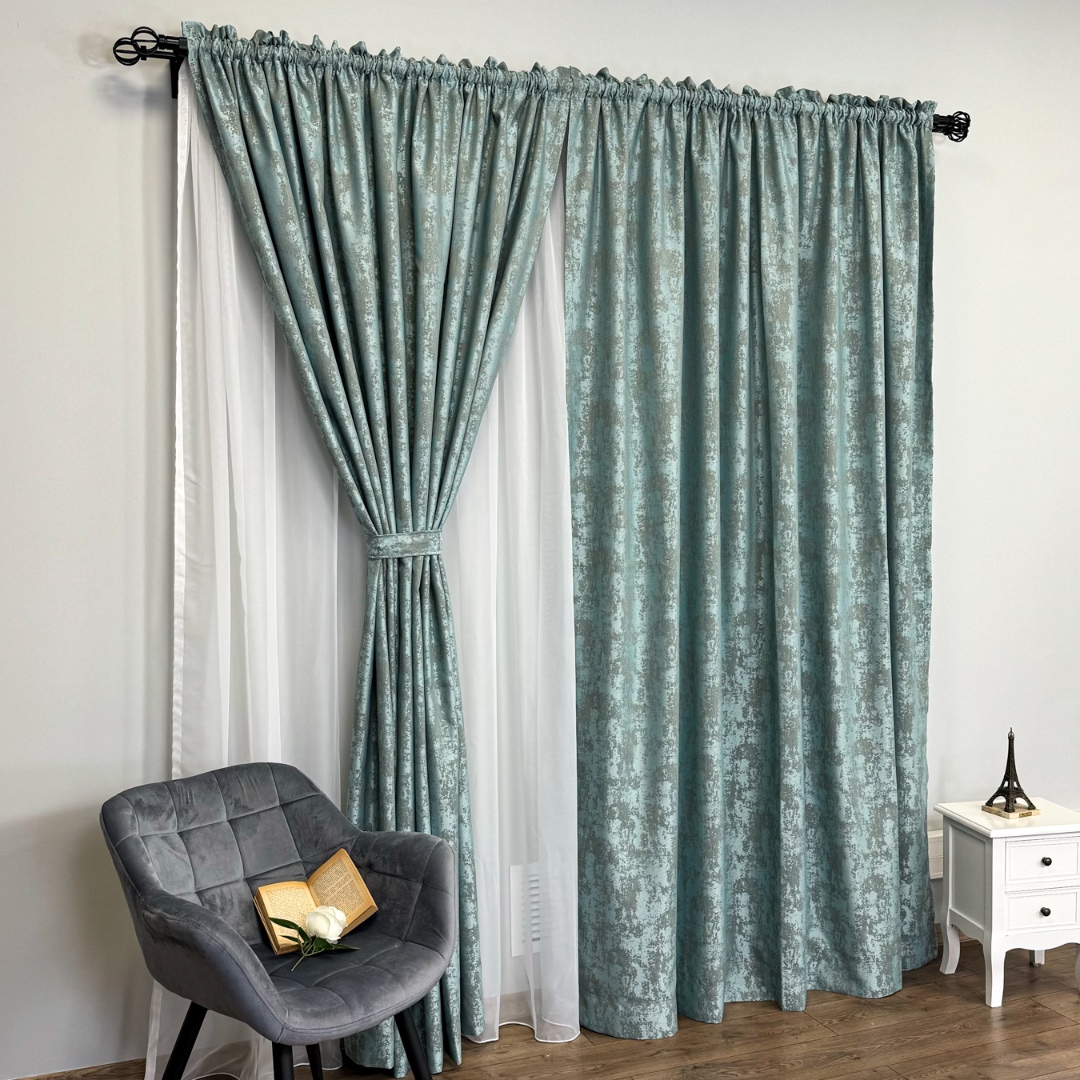 Poze Set 2 Draperie din Jacquard model Nisip, 140cm latime x 260cm inaltime, cu TIV LAT, AQUA cumparamisim.ro