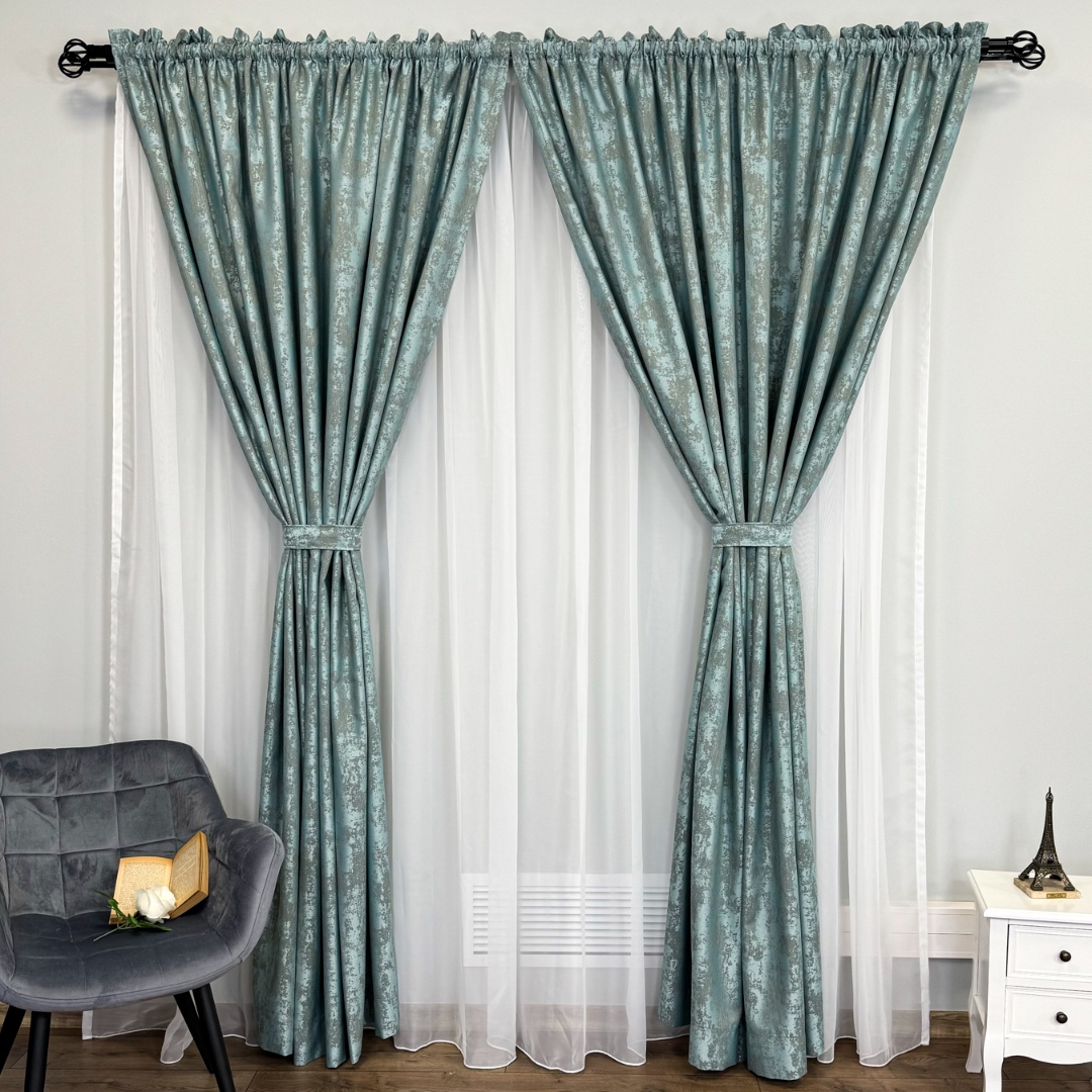 Poze Set 2 Draperie din Jacquard model Nisip, 140cm latime x 260cm inaltime, cu TIV LAT, AQUA cumparamisim.ro