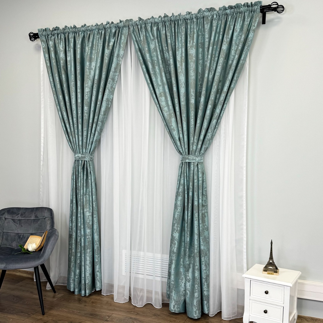 Poze Set 2 Draperie din Jacquard model Nisip, 140cm latime x 260cm inaltime, cu TIV LAT, AQUA cumparamisim.ro