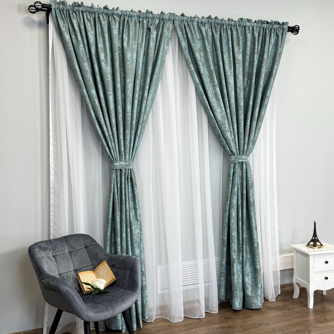 Poze Set 2 Draperie din Jacquard model Nisip, 140cm latime x 260cm inaltime, cu TIV LAT, AQUA cumparamisim.ro