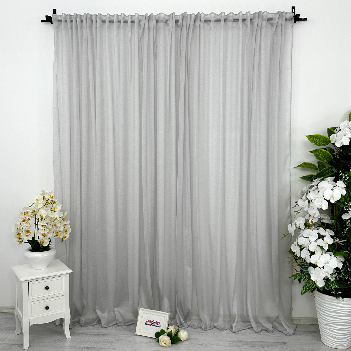 Poze Perdea Monalisa din tulle si matase, gri argintiu, 140cm latime x 260cm inaltime, cu rejansa pt bara cumparamisim.ro