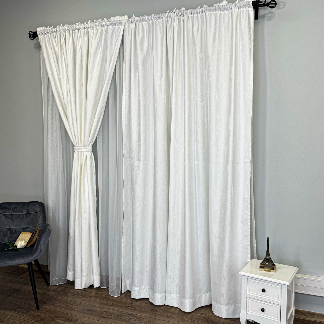 Poze Set 2  Draperii din Jacquard model Nisip, 140cm latime x 260cm inaltime, cu TIV LAT, ALB cumparamisim.ro