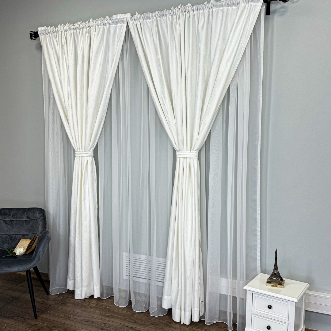 Poze Set 2  Draperii din Jacquard model Nisip, 140cm latime x 260cm inaltime, cu TIV LAT, ALB cumparamisim.ro