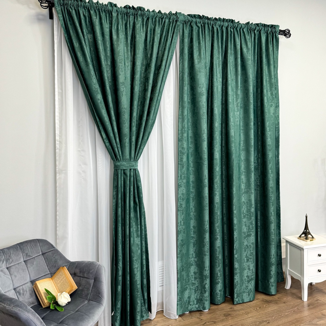 Poze Set 2 Draperii din Jacquard model Nisip, 140cm latime x 260cm inaltime, cu TIV LAT, VERDE cumparamisim.ro
