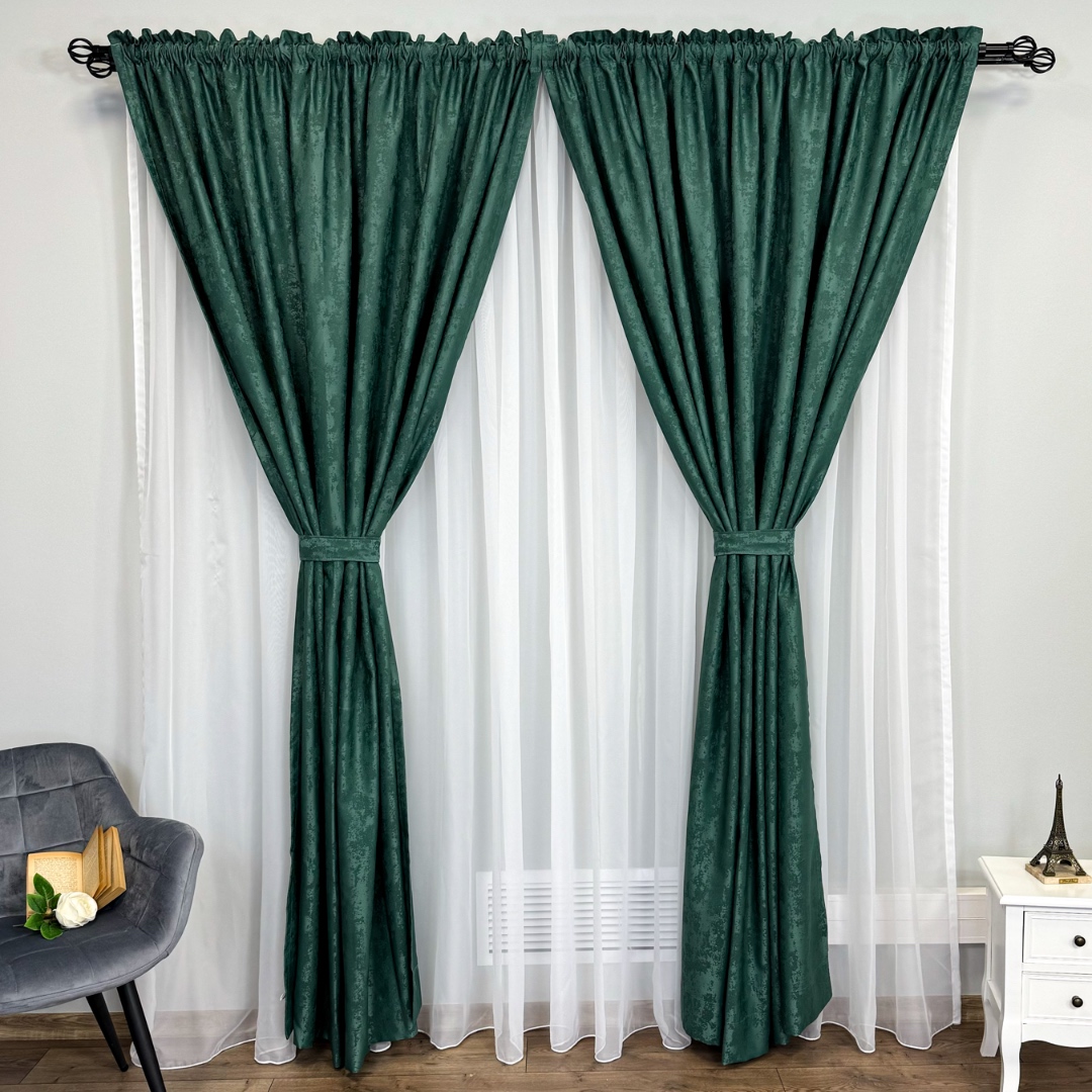 Poze Set 2 Draperii din Jacquard model Nisip, 140cm latime x 260cm inaltime, cu TIV LAT, VERDE cumparamisim.ro