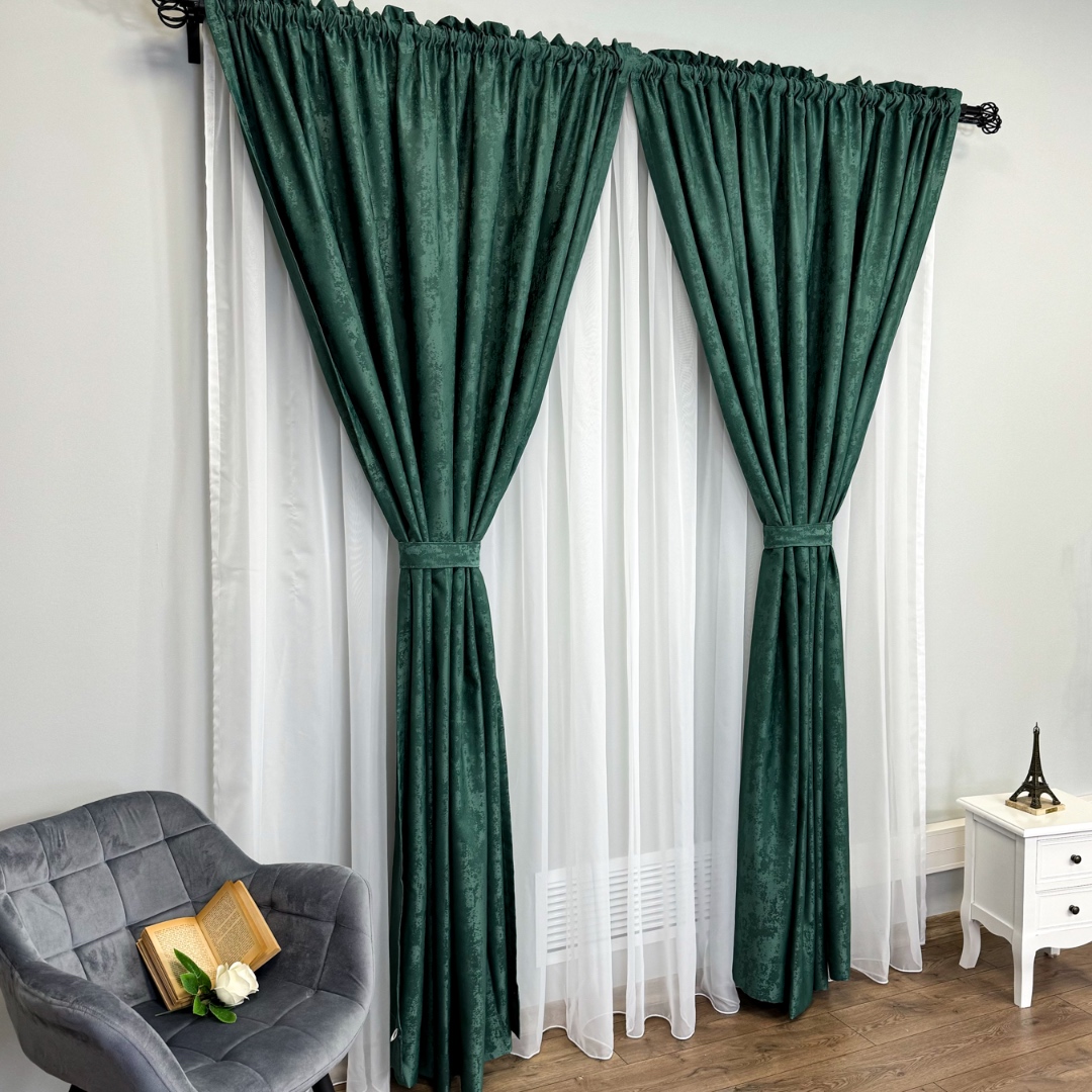 Poze Set 2 Draperii din Jacquard model Nisip, 140cm latime x 260cm inaltime, cu TIV LAT, VERDE cumparamisim.ro