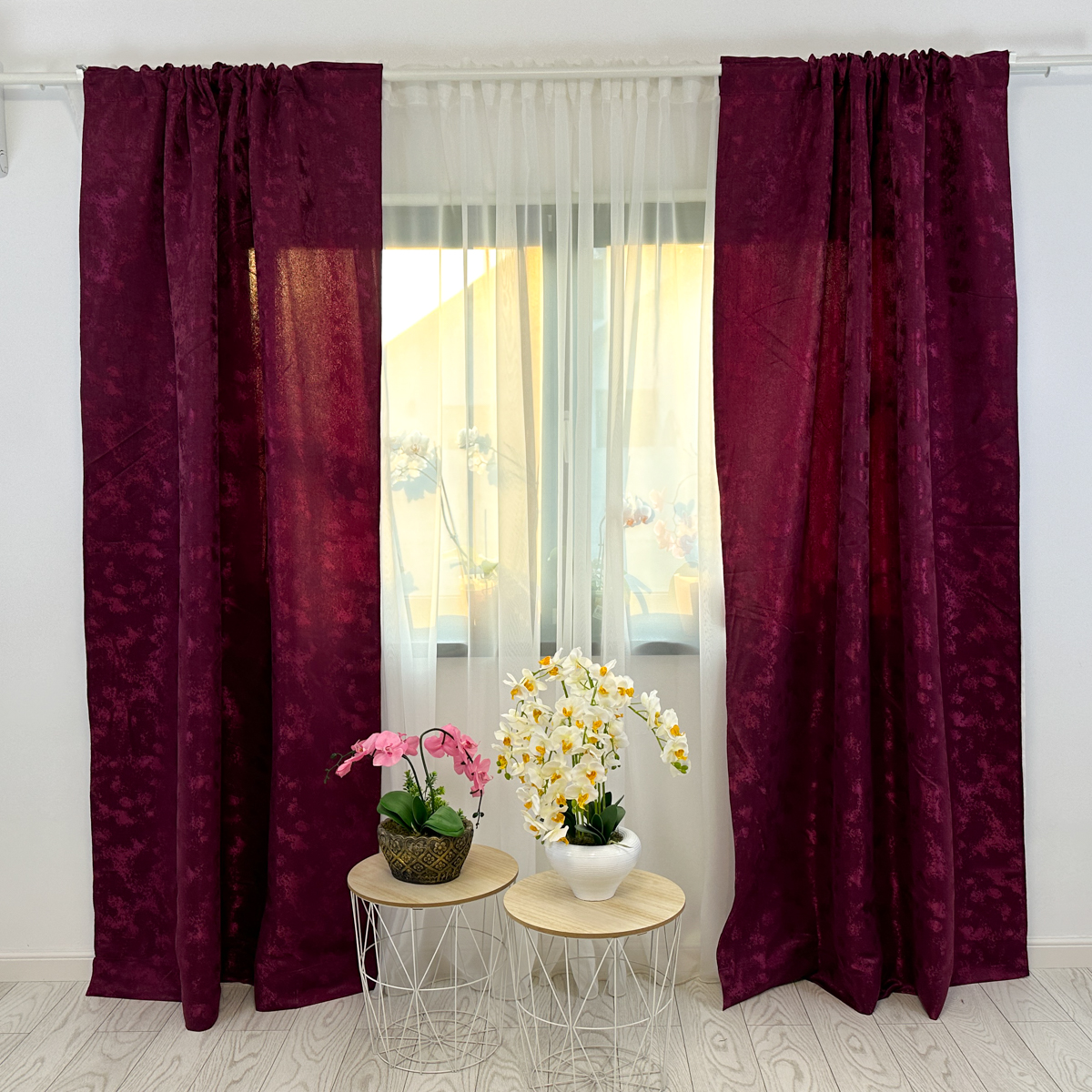 Poze Set 2 Draperii din Jacquard model Nisip, 140cm latime x 260cm inaltime, cu TIV LAT, Violet cumparamisim.ro