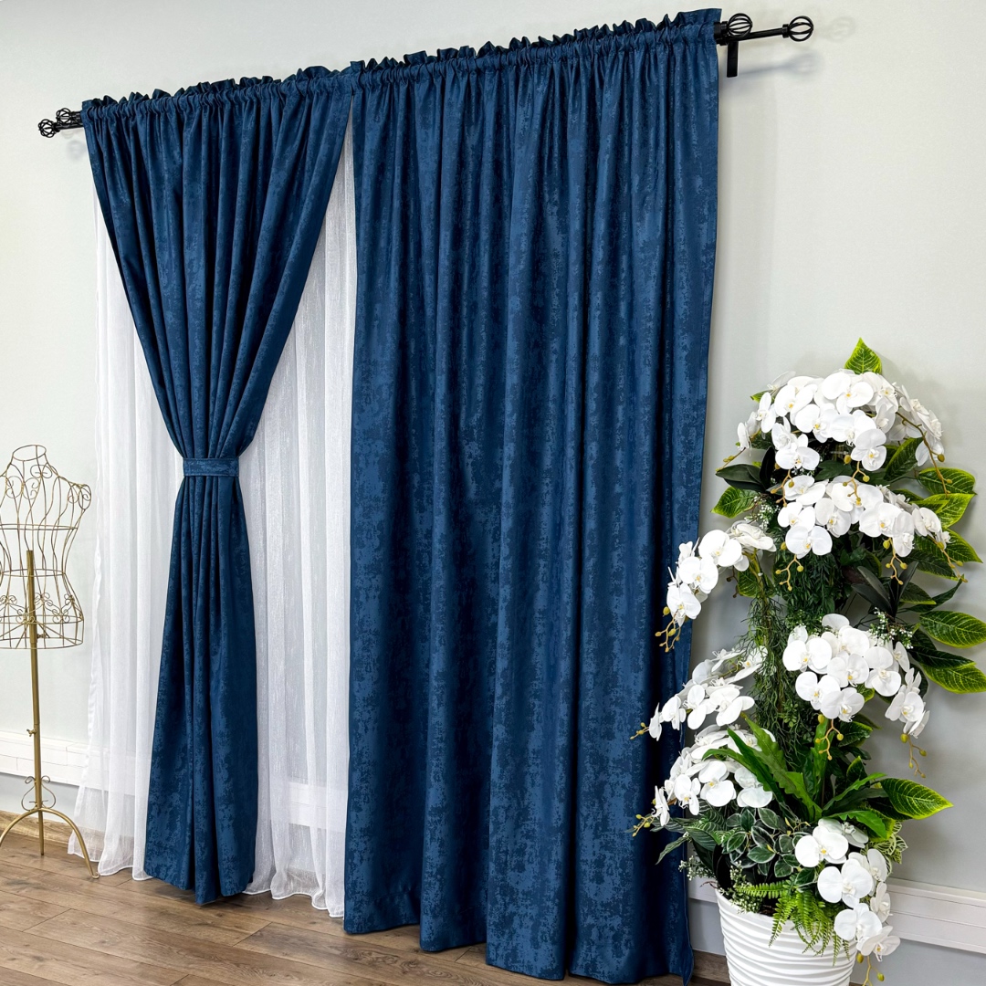 Poze Set 2 Draperii din Jacquard model Nisip, 140cm latime x 260cm inaltime, cu TIV LAT, BLEUMARIN cumparamisim.ro