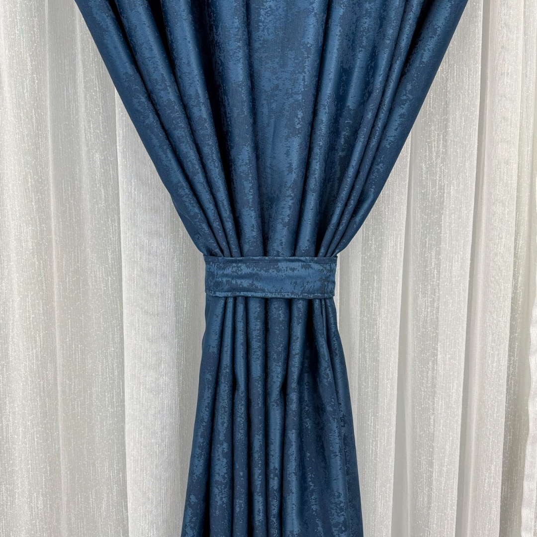 Poze Set 2 Draperii din Jacquard model Nisip, 140cm latime x 260cm inaltime, cu TIV LAT, BLEUMARIN cumparamisim.ro