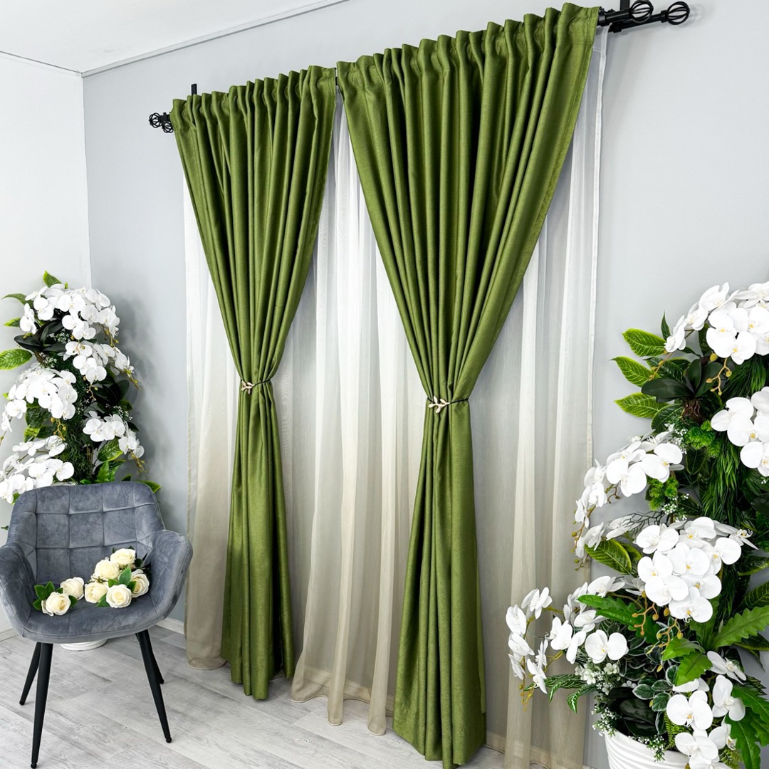 Poze Set 2 Draperii Soft Touch, cu Aspect Fin si Tenta Satinata, 140cm latime x 260cm inaltime, cu TIV LAT, Verde Olive cumparamisim.ro