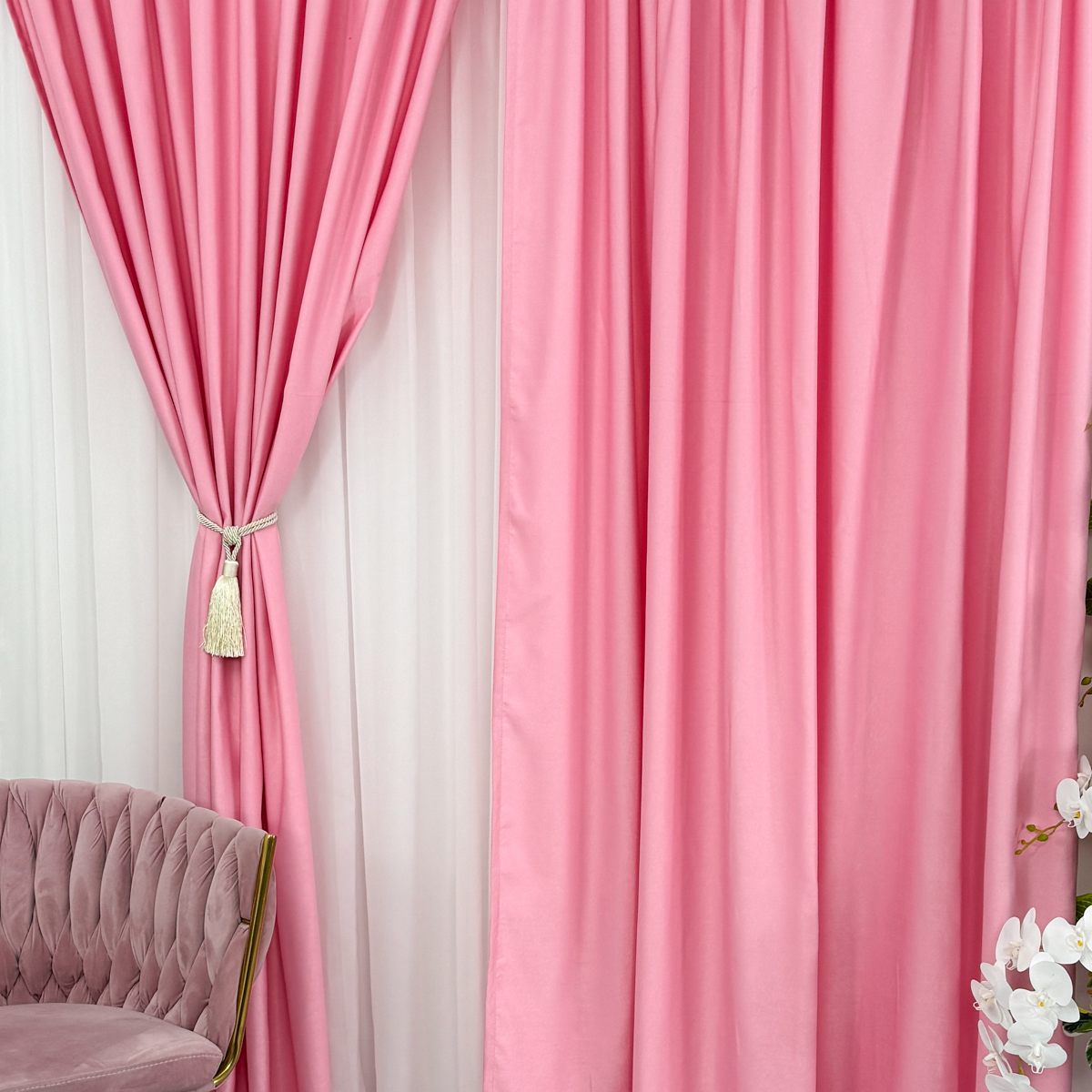 Poze Set 2 Draperii Soft Touch, cu Aspect Fin si Tenta Satinata, 140cm latime x 260cm inaltime, cu TIV LAT, Roz cumparamisim.ro