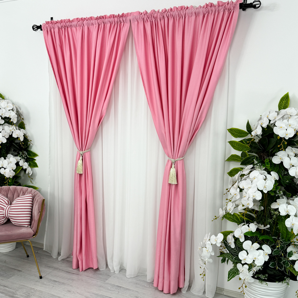 Poze Set 2 Draperii Soft Touch, cu Aspect Fin si Tenta Satinata, 140cm latime x 260cm inaltime, cu TIV LAT, Roz cumparamisim.ro
