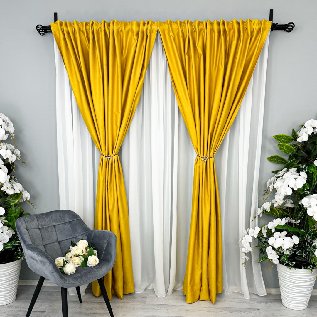 Poze Set 2 Draperii Soft Touch, cu Aspect Fin si Tenta Satinata, 140cm latime x 260cm inaltime, cu TIV LAT, Galben cumparamisim.ro
