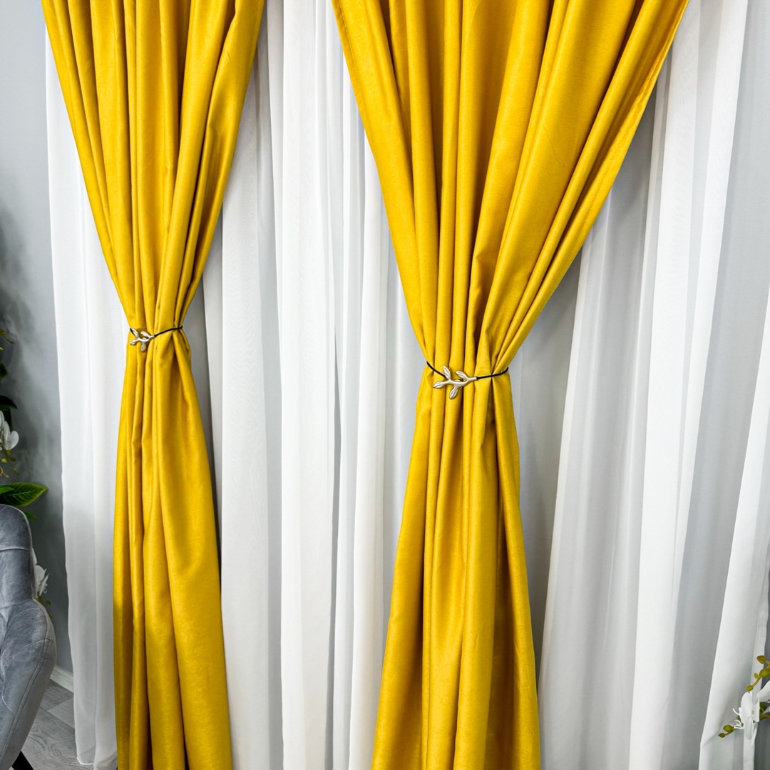 Poze Set 2 Draperii Soft Touch, cu Aspect Fin si Tenta Satinata, 140cm latime x 260cm inaltime, cu TIV LAT, Galben cumparamisim.ro