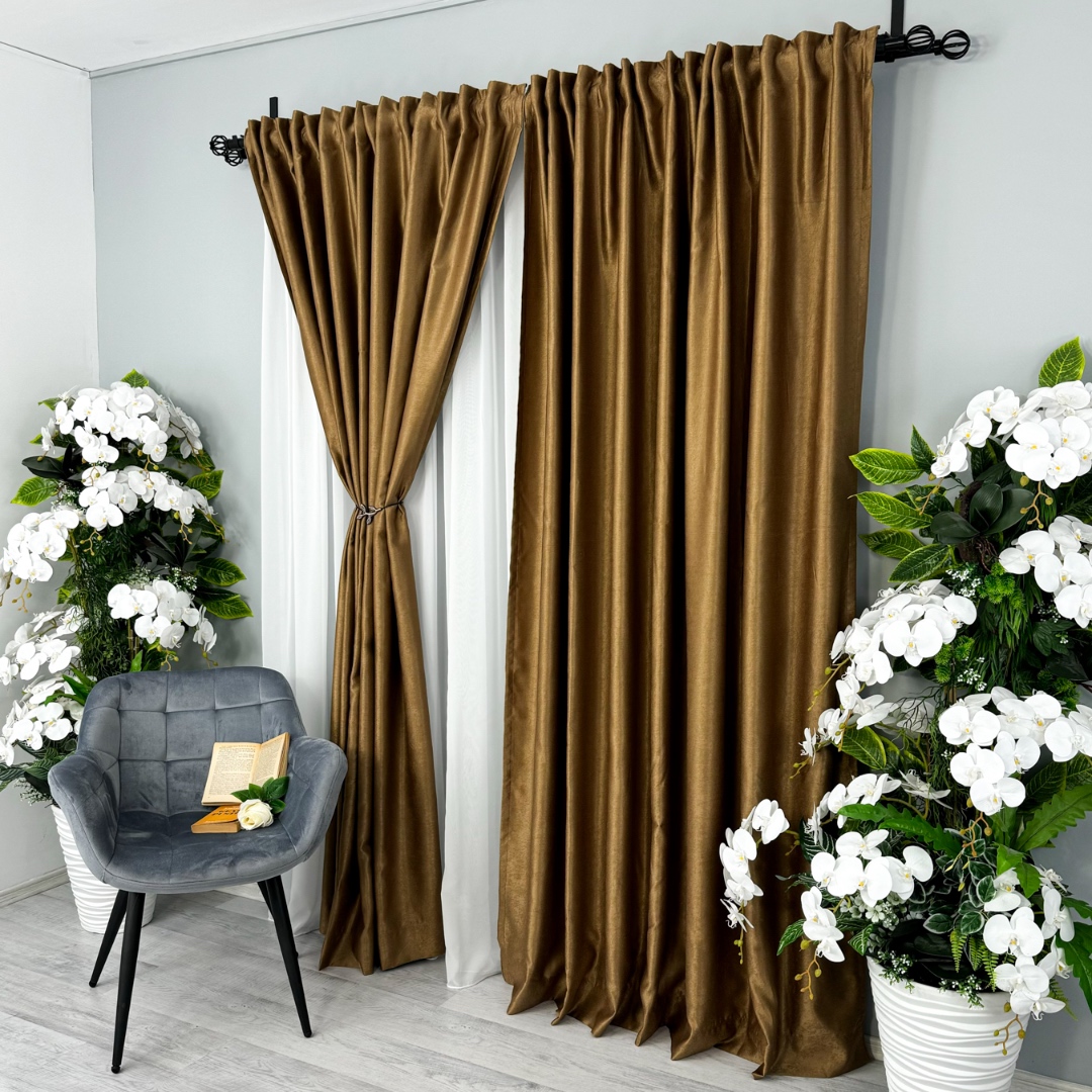 Poze Set 2 Draperii Soft Touch, cu Aspect Fin si Tenta Satinata, 140cm latime x 260cm inaltime, cu TIV LAT, Maro Bronz cumparamisim.ro