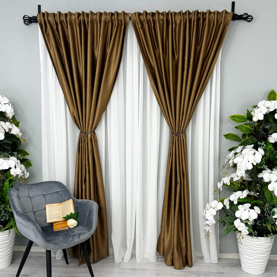 Poze Set 2 Draperii Soft Touch, cu Aspect Fin si Tenta Satinata, 140cm latime x 260cm inaltime, cu TIV LAT, Maro Bronz cumparamisim.ro