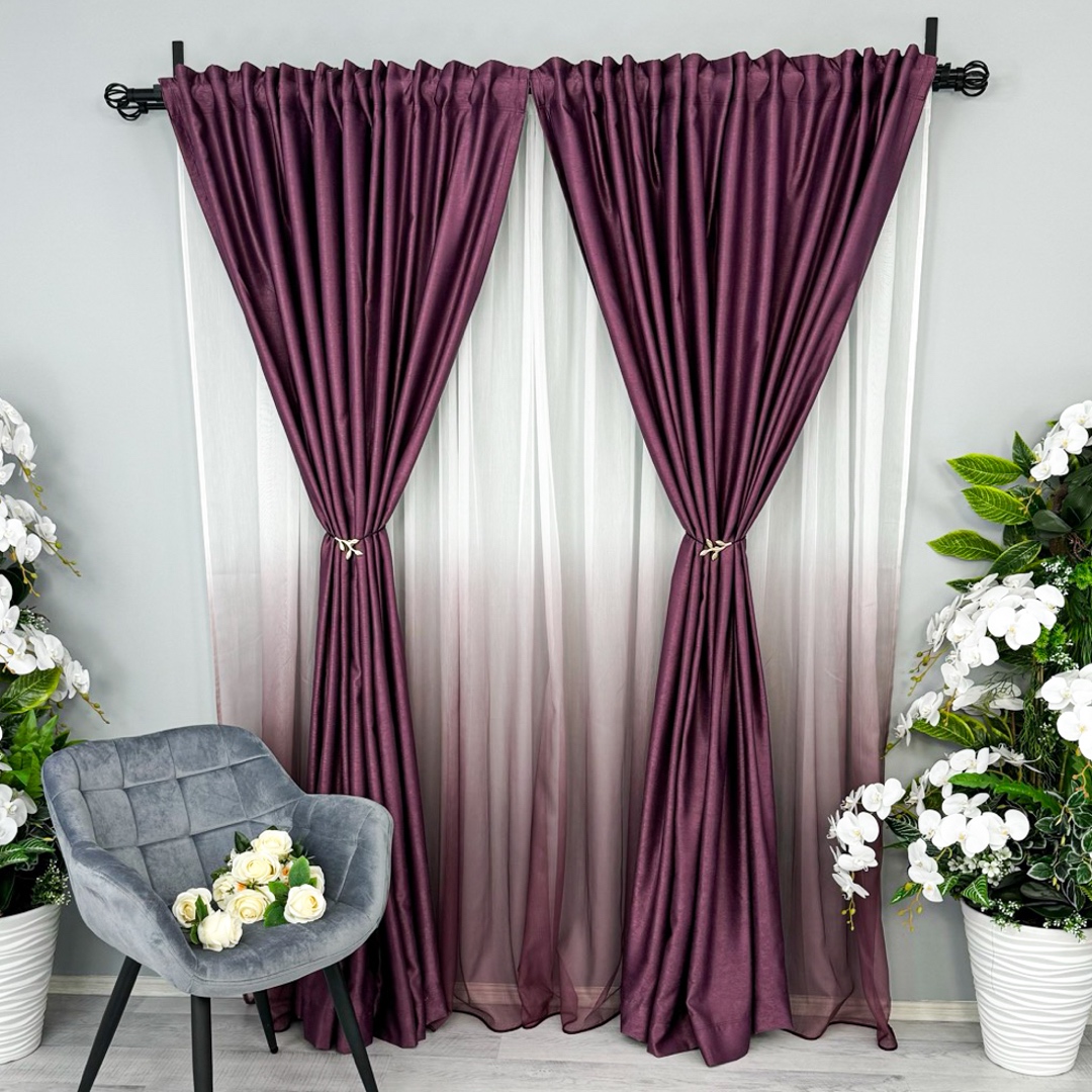Poze Set 2 Draperii Soft Touch, cu Aspect Fin si Tenta Satinata, 140cm latime x 260cm inaltime, cu TIV LAT, Violet cumparamisim.ro