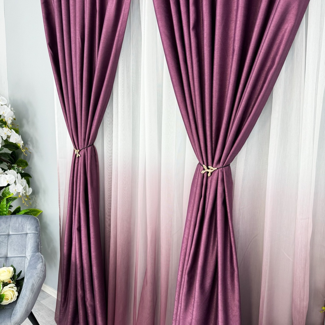 Poze Set 2 Draperii Soft Touch, cu Aspect Fin si Tenta Satinata, 140cm latime x 260cm inaltime, cu TIV LAT, Violet cumparamisim.ro