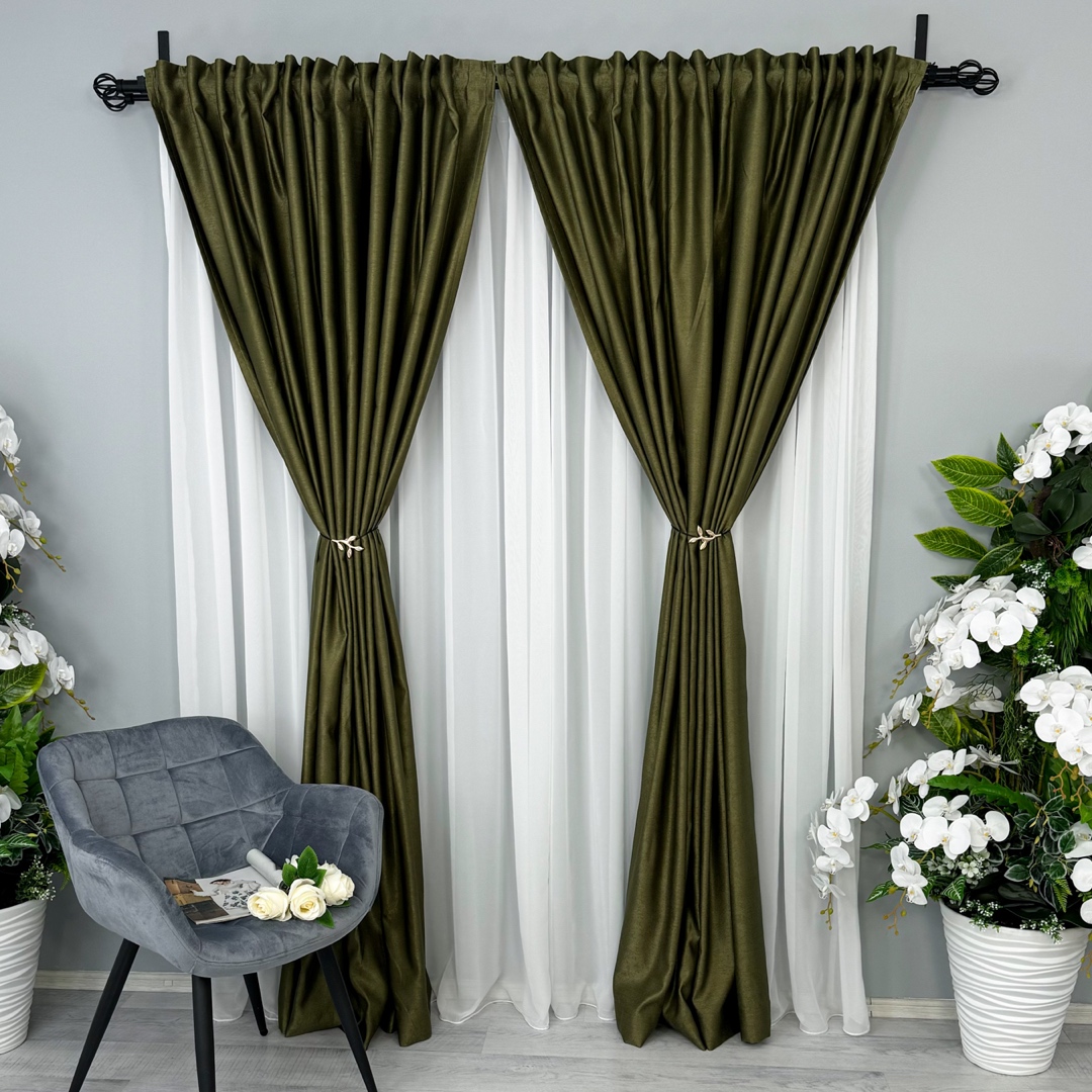 Poze Set 2 Draperii Soft Touch, cu Aspect Fin si Tenta Satinata, 140cm latime x 260cm inaltime, cu TIV LAT, Verde Kaki cumparamisim.ro