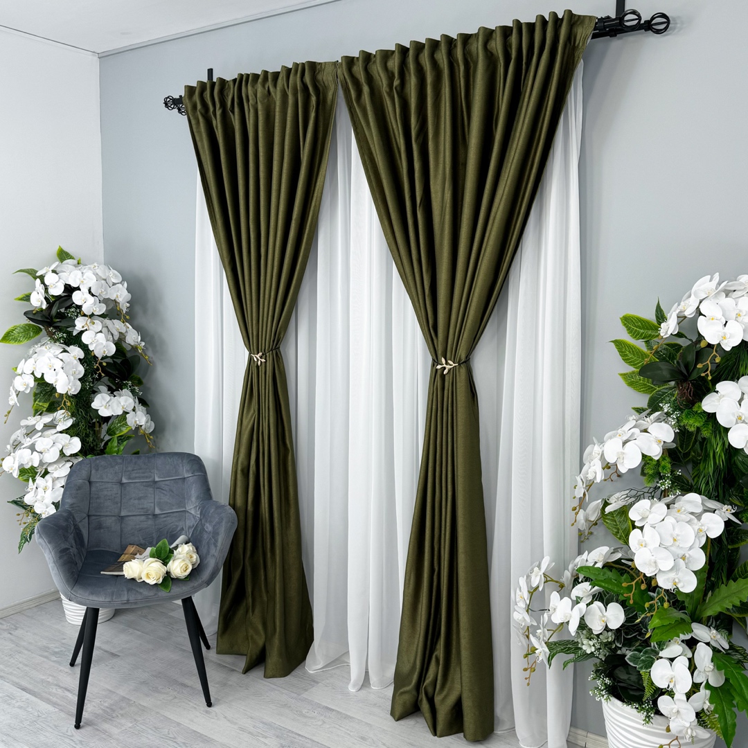 Poze Set 2 Draperii Soft Touch, cu Aspect Fin si Tenta Satinata, 140cm latime x 260cm inaltime, cu TIV LAT, Verde Kaki cumparamisim.ro